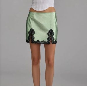 Anna Sui green metallic skirt with black lace